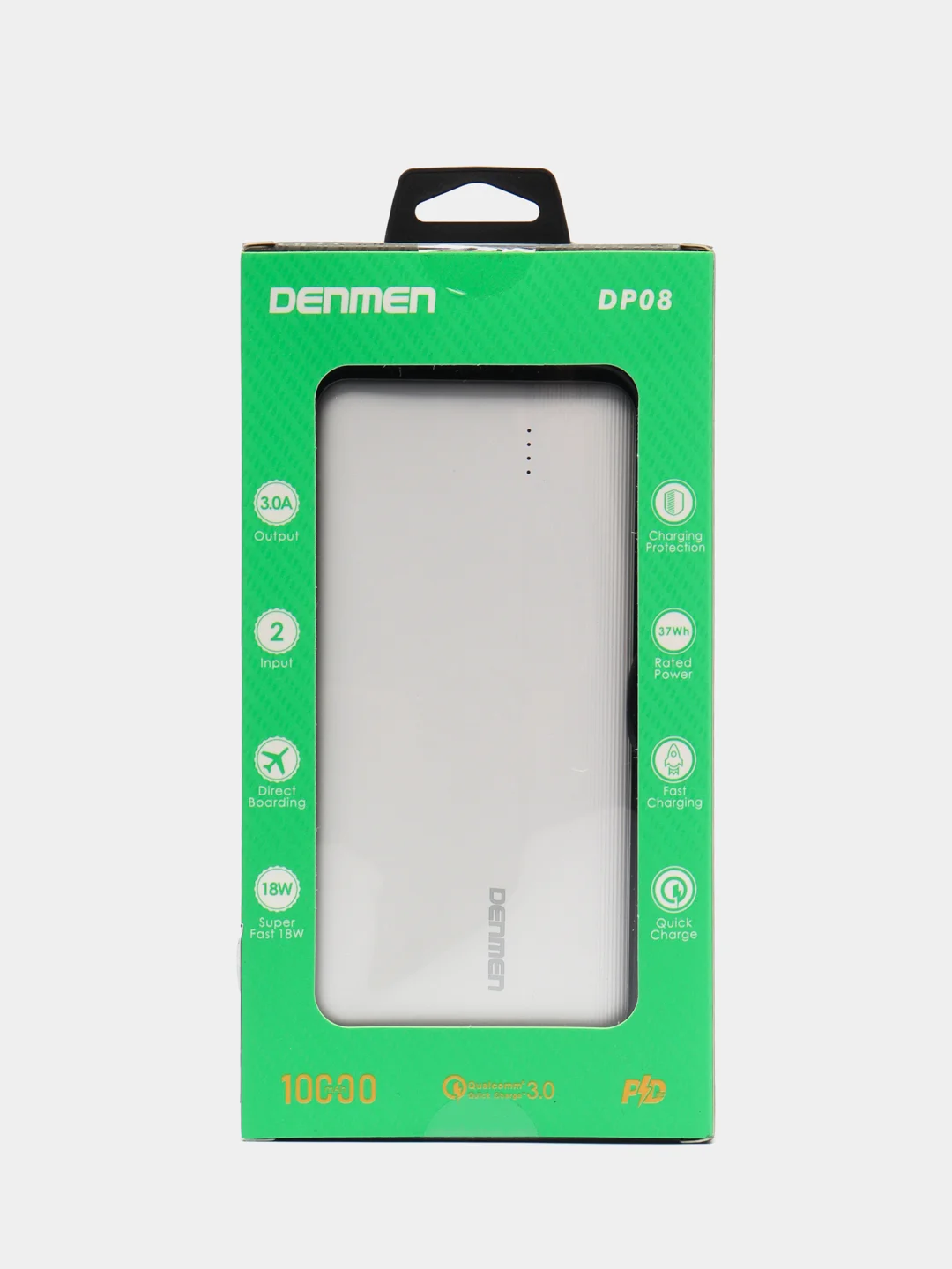 Белый power Bank с быстрой зарядкой Type-C, Micro, USB (Павер Банк), 20000 mAh