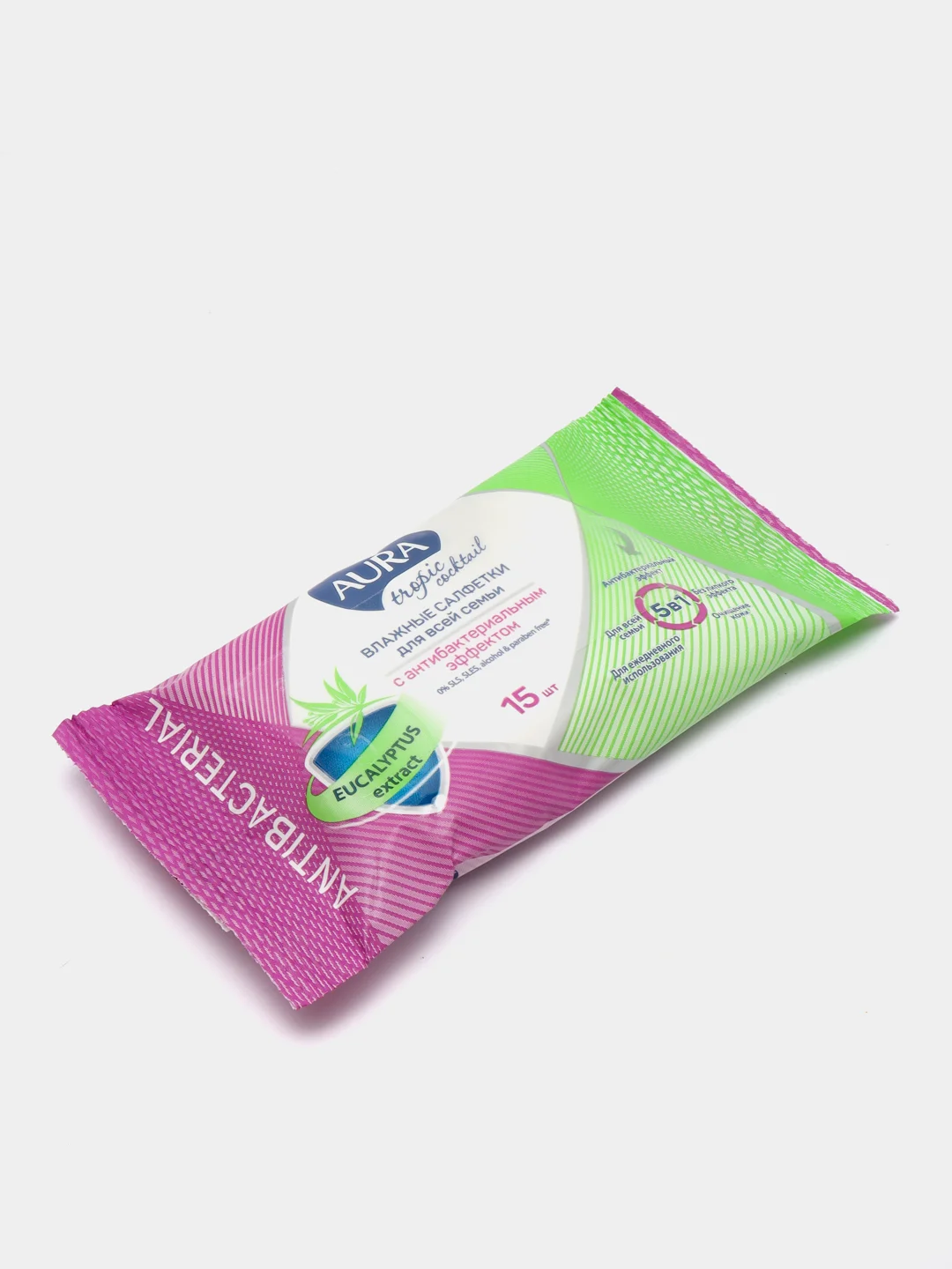 Зеленый влажные салфетки Aura, детские 0+, семейные, 15 штук