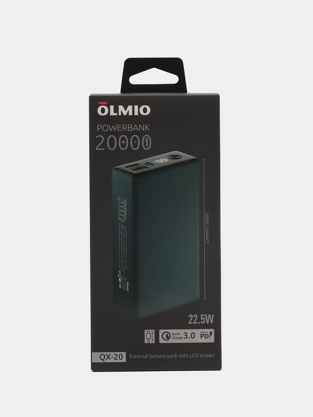 Серый внешний аккумулятор Olmio QX-20 20000mAh