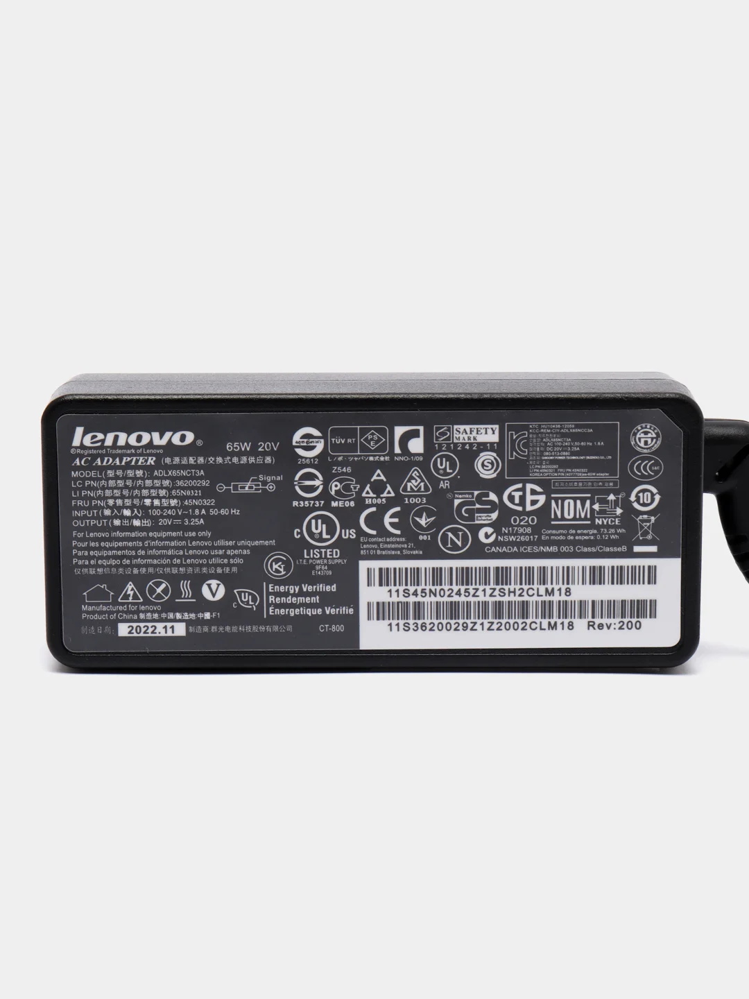Блок питания (зарядка) для ноутбука Lenovo G400, 20V 3.25A, 65W прямоугольный с кабелем