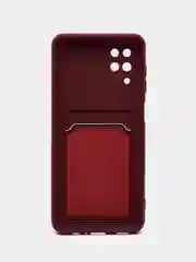 Багровый чехол Samsung Galaxy A12 / M12, Самсунг Галакси А12 / М12 силиконовый с карманом для карты