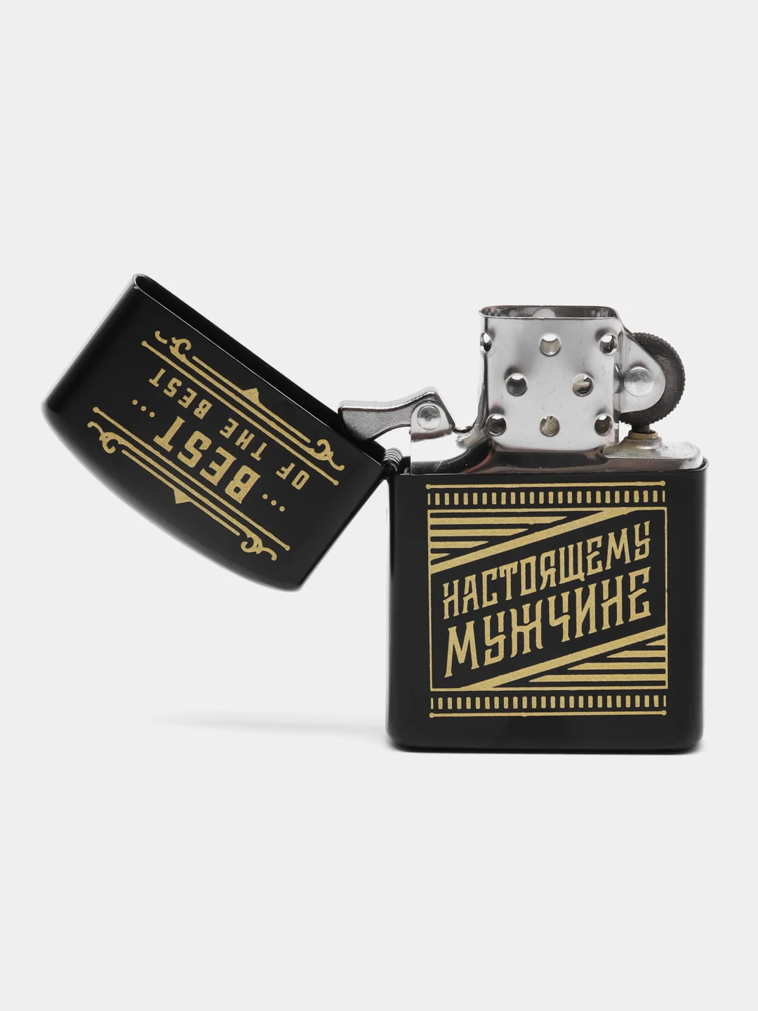 Золотой зажигалка бензиновая "Мужик №1", металлический корпус