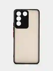 Черный чехол для Vivo V27e (Виво В27е), пластиковый, матовый, с цветными кнопками