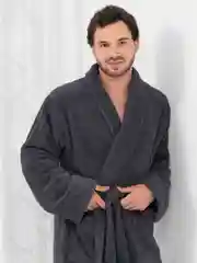 Халат махровый, мужской, банный, хлопок, серый