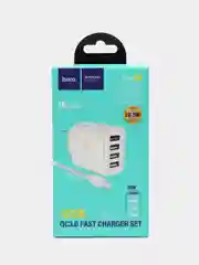 Сетевое зарядное устройство 4USB 2.1A Hoco C102A с кабелем Lightning, 1 м, быстрая зарядка