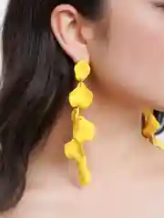 Желтый серьги длинные rose petal, вечерние серьги с лепестками