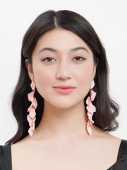 Серьги длинные rose petal, вечерние серьги с лепестками
