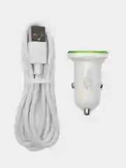 Белый азу с кабелем, Type-C, 2.4А, 2 USB, автомобильное зарядное устройство