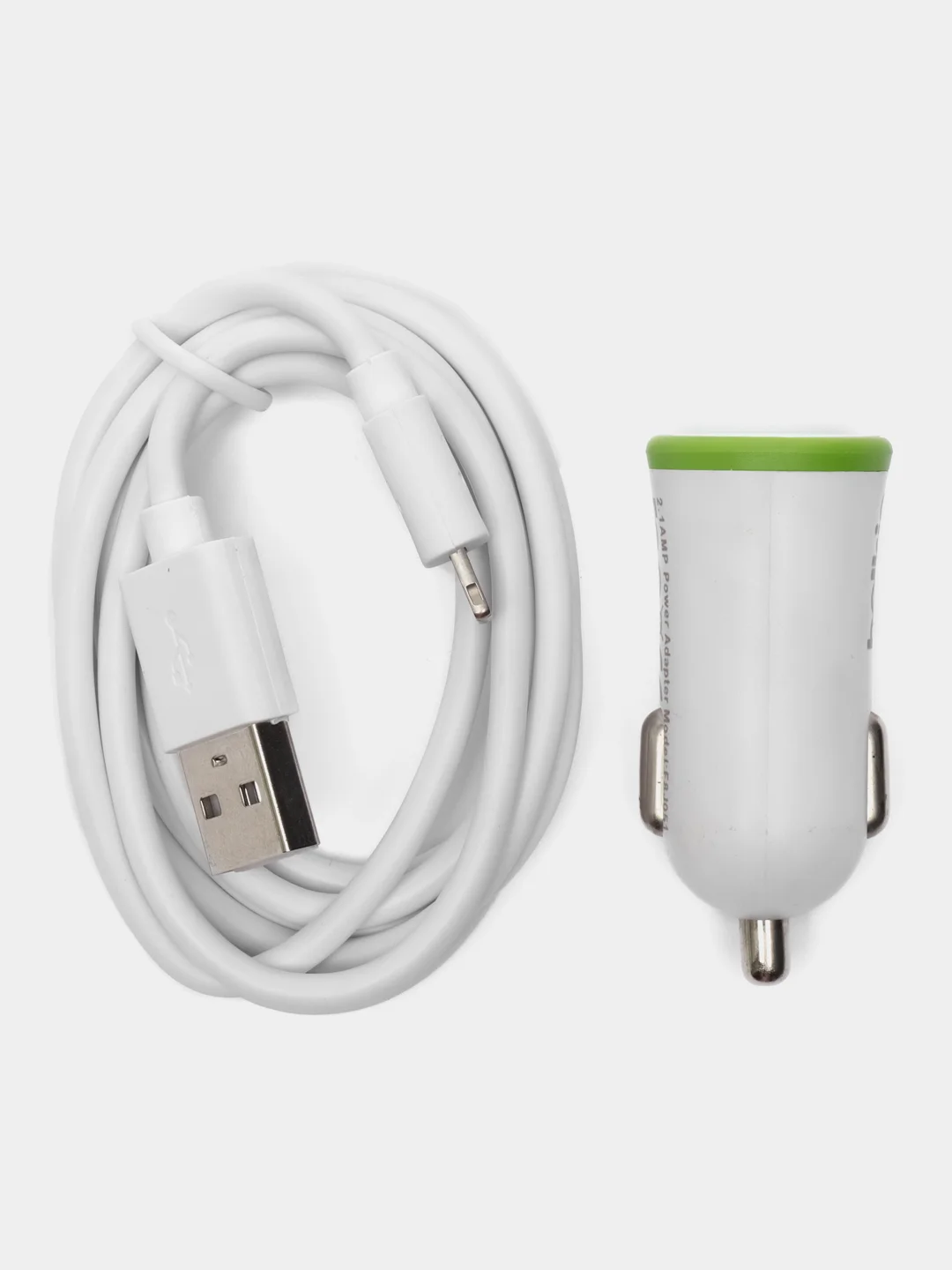 Белый азу 2.1А с кабеле Lightning/1.2m/Автомобильное зарядное устройство