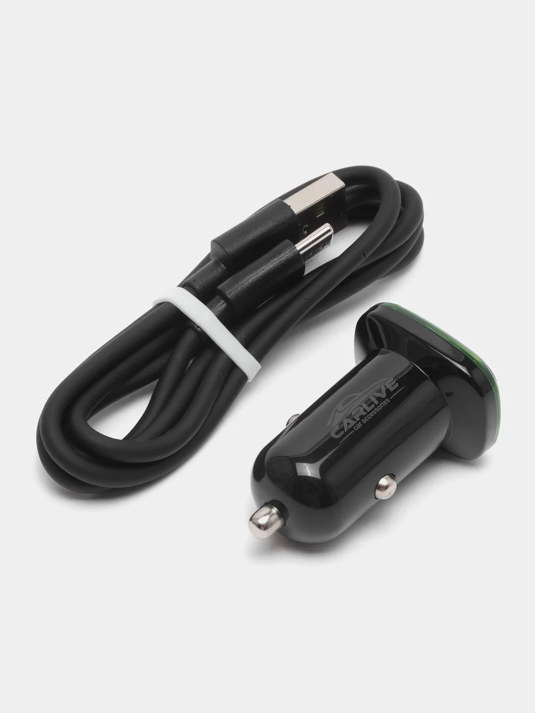 Черный азу с кабелем, Type-C, 2.4А, 2 USB, автомобильное зарядное устройство