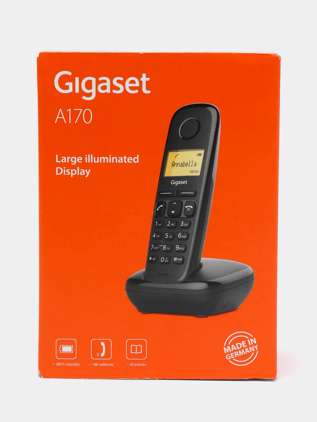 Радиотелефон Gigaset A170, память 50 номеров, Аон, повтор, часы, черный