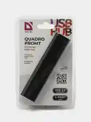 Хаб Defender Quadro Promt, Usb 2.0, 4 порта, порт для питания, черный, 83200, 512028