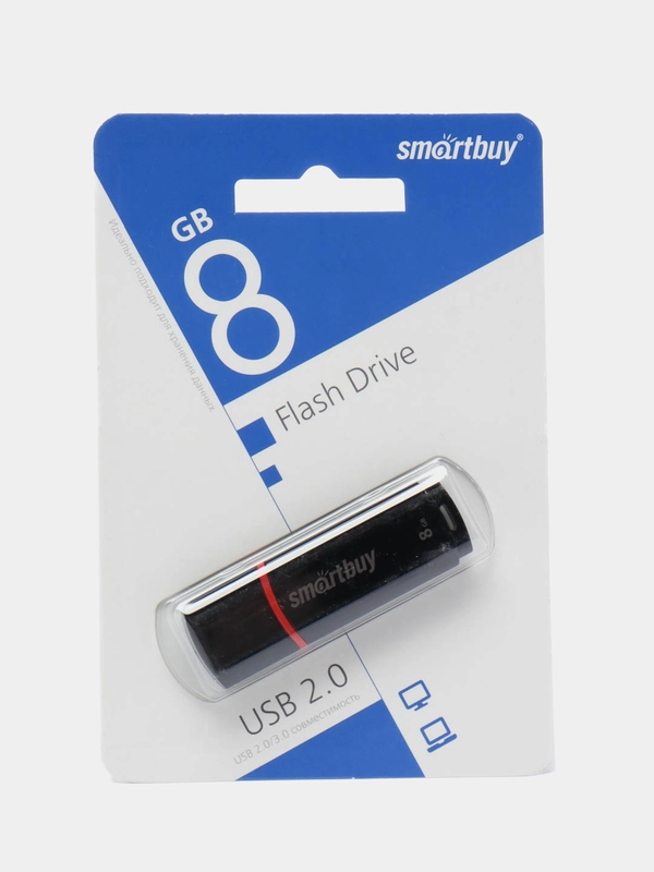 Флешка накопитель для компьютера 8 Gb, Smartbuy Crown, Usb 2.0, черный, 512175