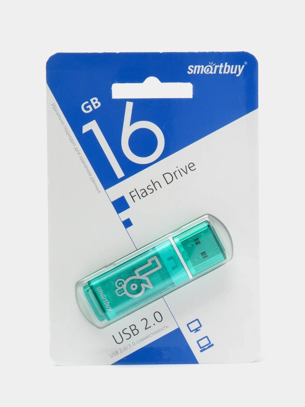 Флешка накопитель для компьютера 16 Gb, Smartbuy Glossy, Usb 2.0, зеленый, 512192