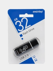 Флешка накопитель для компьютера 32 Gb, Smartbuy Glossy, Usb 2.0, черный, 512776
