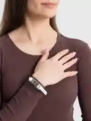 Угольный кожаный браслет с металлической вставкой, для мужчин