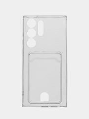 Чехол с карманом для карт на Samsung S23, S23 Ultra, S23 Plus, ударопрочный, прозрачный