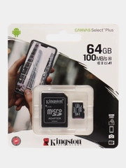 Карта памяти microSDXC 64 Gb Kingston Canvas Select Plus, Uhs-i U1, 100 Мб/с, 513487