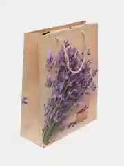 Розовый пакет бумажный, 32*26*10 см, цветы