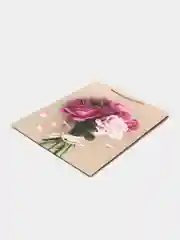 Кораллово-розовый пакет бумажный, 32*26*10 см, цветы