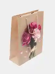 Кораллово-розовый пакет бумажный, 32*26*10 см, цветы