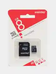 Карта памяти micro Sdhc, 8 Gb, Smartbuy, 10 Мб/сек, class 10, с адаптером, 512805