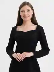 Черный платье женское, однотонное, с разрезом