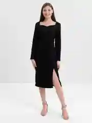 Черный платье женское, однотонное, с разрезом