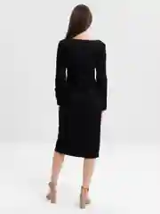 Черный платье женское, однотонное, с разрезом