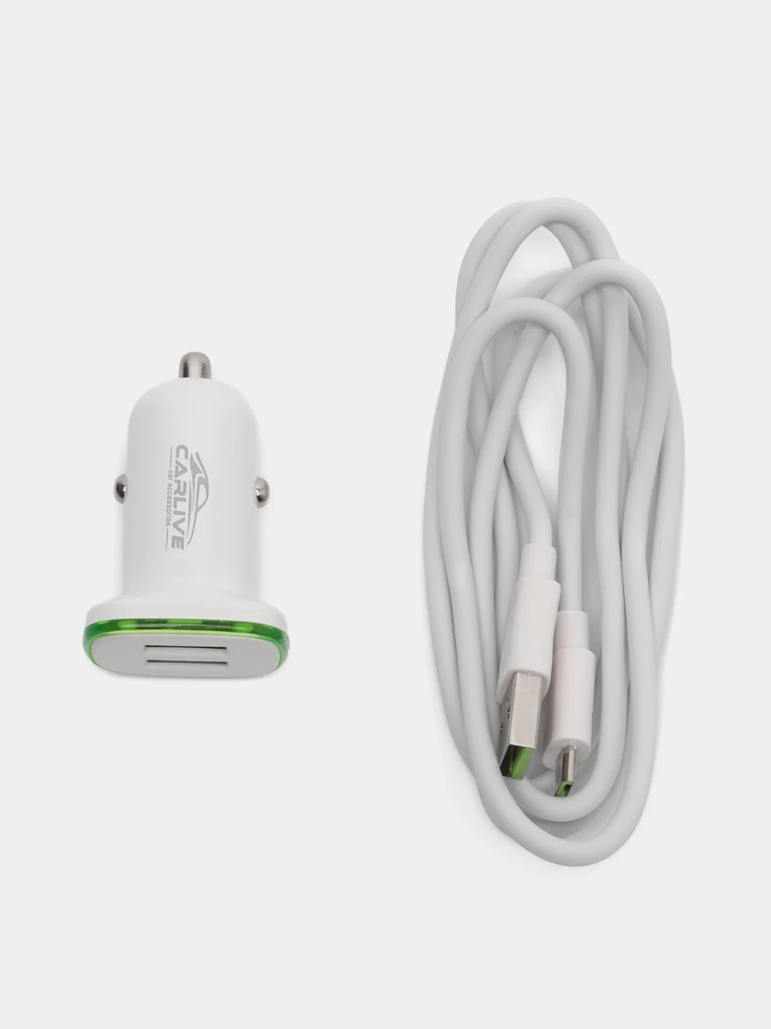 Белый азу с кабелем Micro USB, 2.4А, 2USB, автомобильное зарядное устройство
