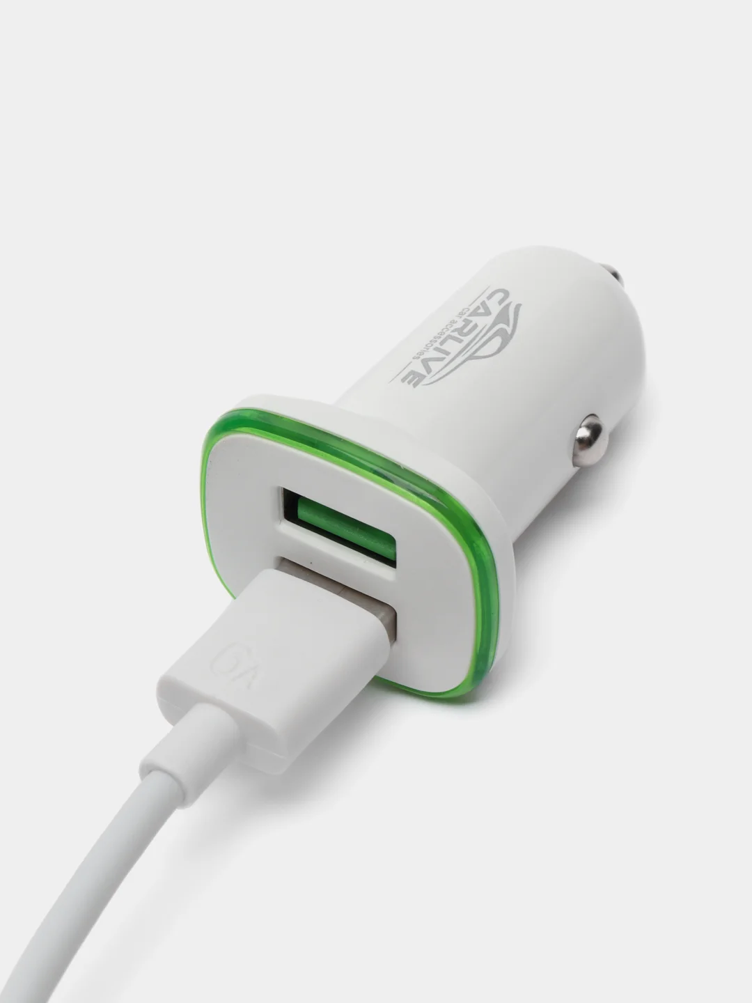 Белый азу с кабелем Micro USB, 2.4А, 2USB, автомобильное зарядное устройство