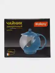 Голубой чайник заварочный стеклянный с ситечком и крышкой, 500 мл
