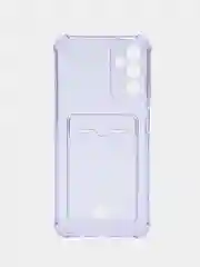Лавандовый чехол противоударный для Samsung Galaxy A14 (Самсунг А14) прозрачный, с карманом для карты