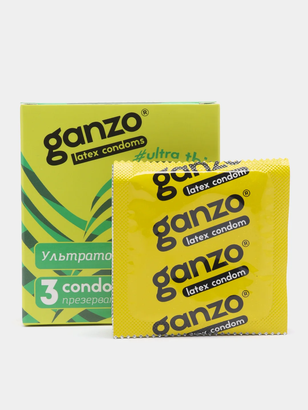 Зеленый презервативы Ganzo, по 3 шт