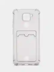 Черный чехол для Xiaomi Redmi Note 9, Сяоми Редми Нот 9 прозрачный, с карманом для карты