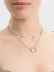 Серебряный цепочка-чокер, колье, двойная, на шею, с подвеской в виде кольца, 2 цвета