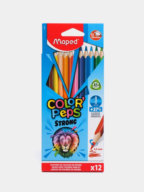 Карандаши цветные для рисования мягкие Maped Color Peps Strong, набор 12 цветов, 181988