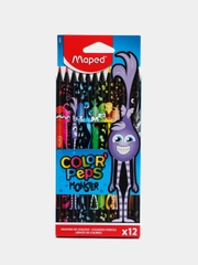 Карандаши цветные для рисования мягкие Maped Color Peps Black Monster, 12 цветов, 181986