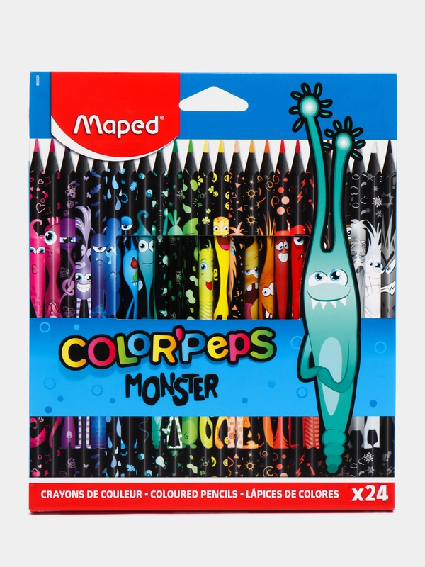 Карандаши цветные для рисования мягкие Maped Color Peps Black Monster, 24 цвета, 181987