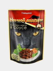Влажный корм для кошек Ночной охотник Говядина кусочки в соусе, 24 х 100 г