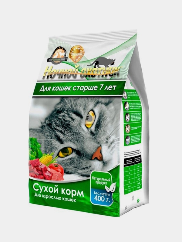 Сухой корм Ночной охотник, для кошек старше 7 лет, 400 г