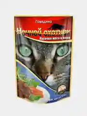Влажный корм для кошек Ночной охотник Говядина кусочки в желе, 24 х 100 г