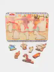 Алый пазл магнитный из деревянных фигурок для составления картинки. Игра вкладыш. Три богатыря