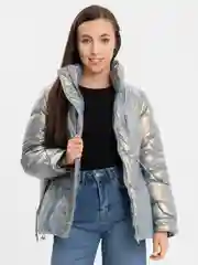 Серый металлик пуховик женский