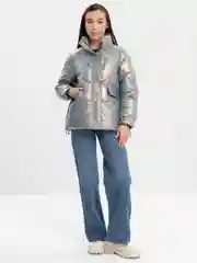 Серый металлик пуховик женский