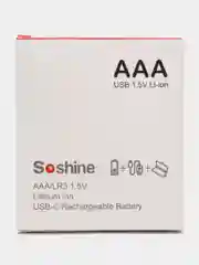 Черный батарейки аккумуляторные ААA Soshine 1,5V 600 mWh / 400 mAh со встроенным Type-C ЗУ