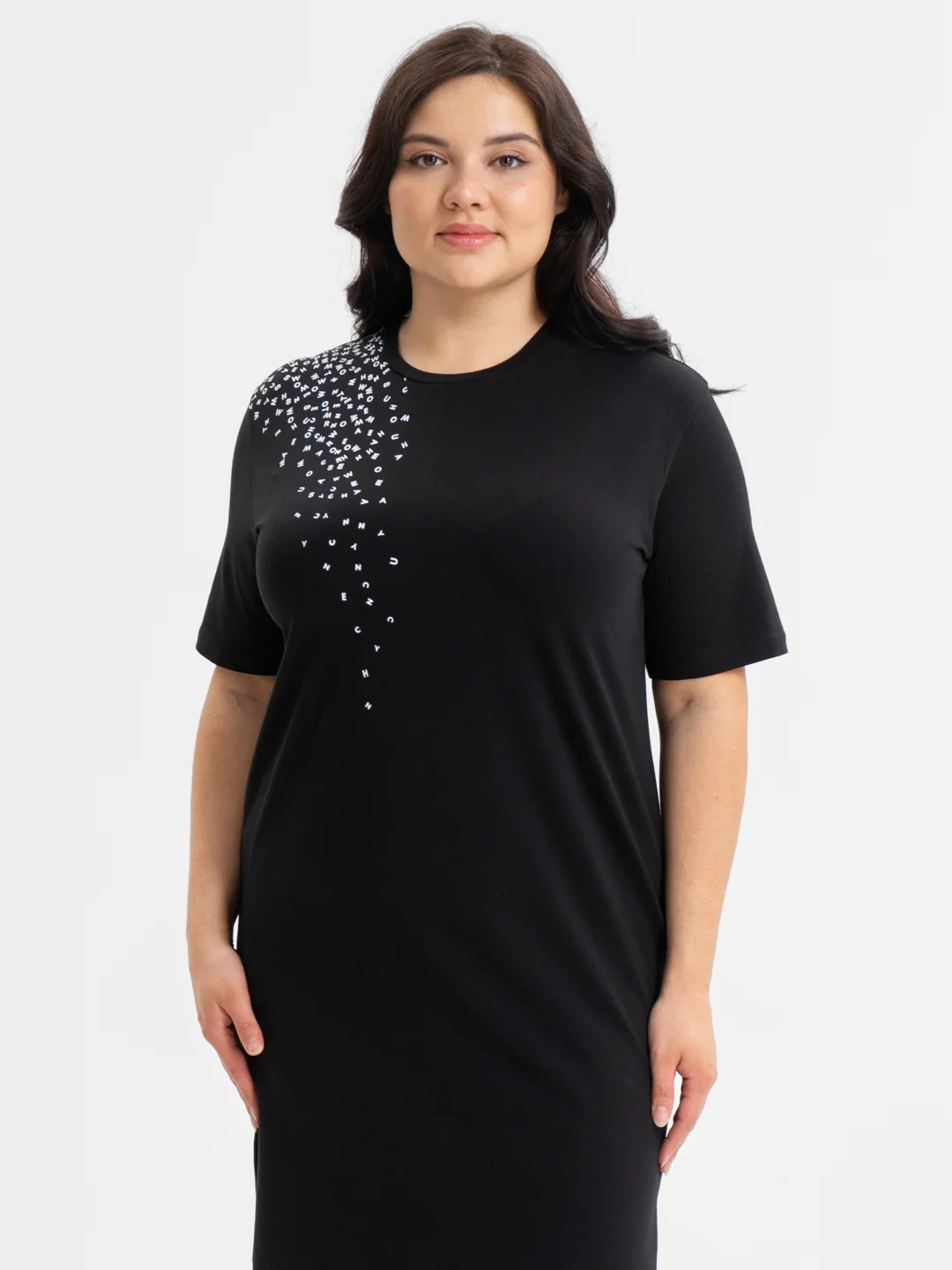 Угольный платье-футболка Oversize с принтом, длинное