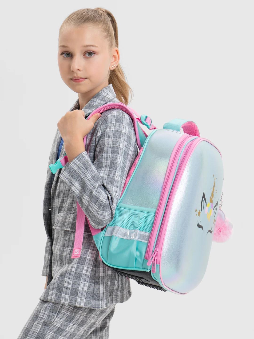 Рюкзак школьный Brauberg Shiny, 2 отделения, с брелком, Magic unicorn, 38х28х14 см, 270694