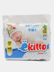 Подгузники Ekitto, 1 размер, NB для новорожденных, тонкие, 0-5 кг, 30 шт