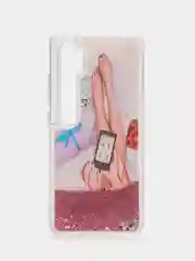 Фиолетовый жидкий чехол с переливающейся жидкостью для Xiaomi Mi Note 10 Pro